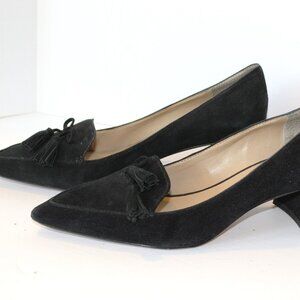 Ann Taylor Size 10 Black Suede Pumps with  Tassel Detail, 2" Block Heel